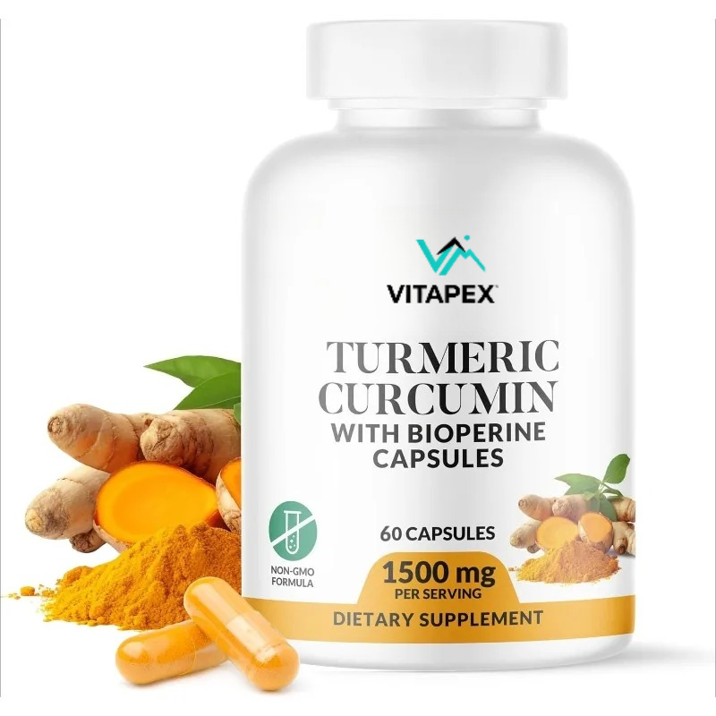 Turmeric Curcumin Capsule - เคอร์คูมินจากขมิ้นและไบโอเพอรีน 1500 มก. - ปราศจากจีเอ็มโอและกลูเตน 60
